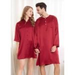 Buy Maroon Silk Couple Nightshirts Online in Pakistan at Best Price!
