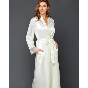 Buy White Blue Long Silk Gown Ladies Sleepwear Online in Pakistan
