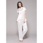 Buy Maroon Half Buttoned Front White Silk Night Suit Pajamas for Women Online in Pakistan