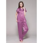 Buy Half Buttoned Front Purple Silk Night Suit Pajamas for Women Online in Pakistan