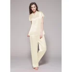 Buy Half Buttoned Front Beige Silk Night Suit Pajamas for Women Online in Pakistan