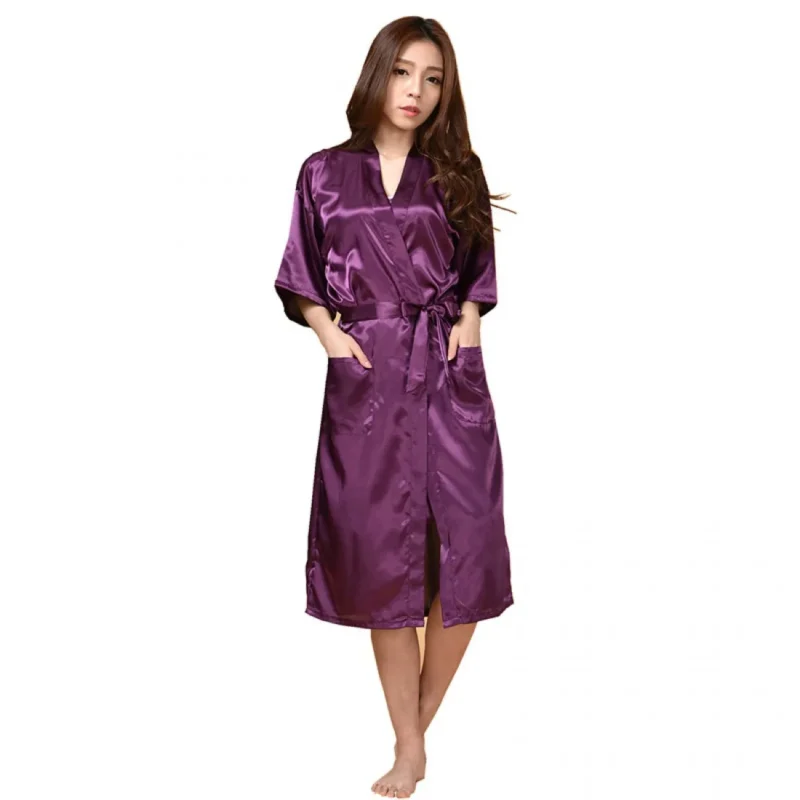 Buy Purple Dual Pocket Silk Long Night Gown for Women Online at Ajmery Pakistan