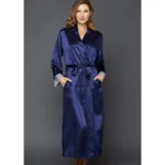 Buy Navy Blue Long Silk Gown Ladies Sleepwear Online in Pakistan