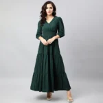 Buy Green V Neck Tiered Long Frock for Women Online in Pakistan