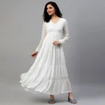 Buy White Chiffon Long Sleeve Maxi Dress Online in Pakistan