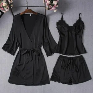 Buy 3pcs Black Silk Nighty Dress Online in Pakistan