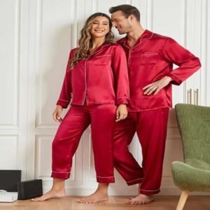Buy Couple Maroon Silk Pajama Set Online in Pakistan | Cash on Delivery