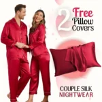 Buy Red Silk Couple Pajama Set with 2 Pillow Covers Free Online in Pakistan