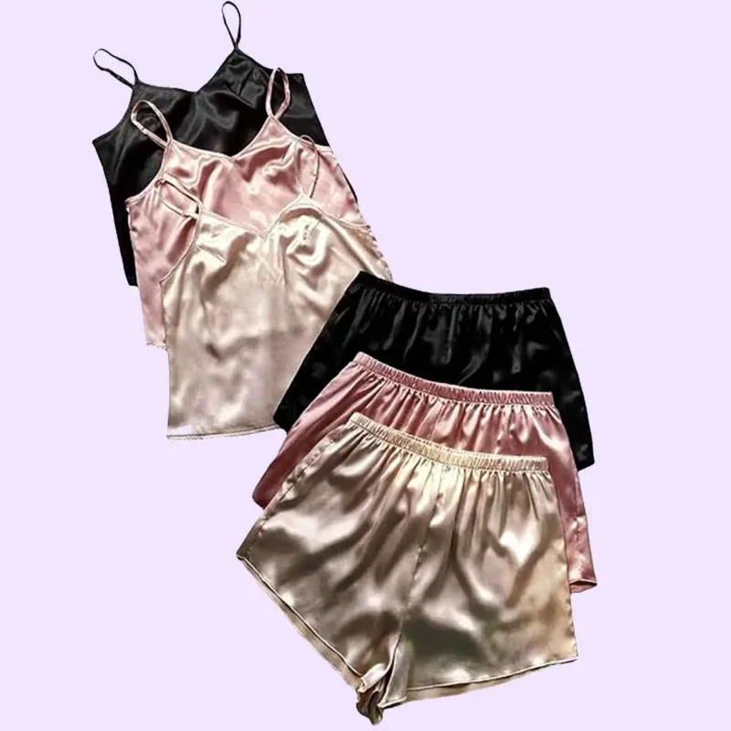 Buy Pack of 3 Silk Camisole Shorts Sets in Pakistan